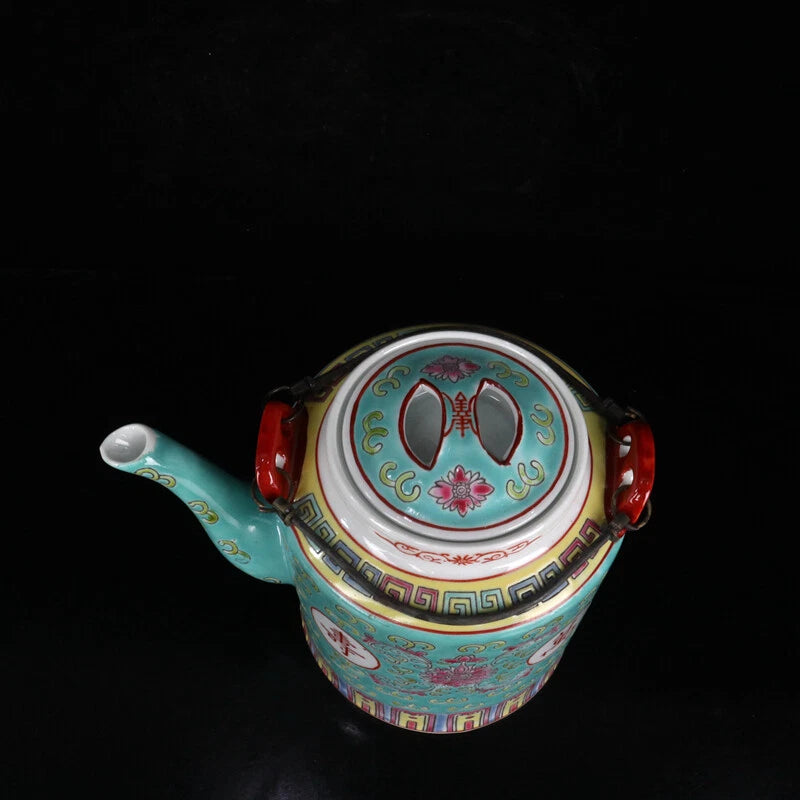 Chinese Porcelain Green Enamel Handpainted Flowers Longevity Teapot M2668 | eBay