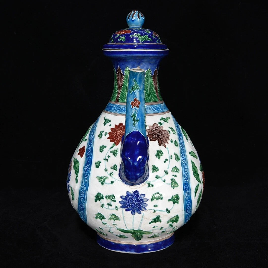 10.2" China Porcelain ming dynasty yongle mark colour enamels peach lotus Teapot | eBay