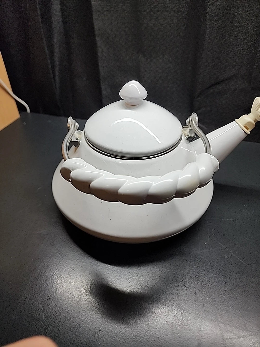 Vintage White Enameled Whistling Bird Teapot | eBay