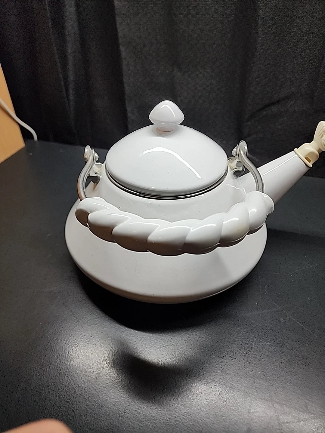 Vintage White Enameled Whistling Bird Teapot | eBay