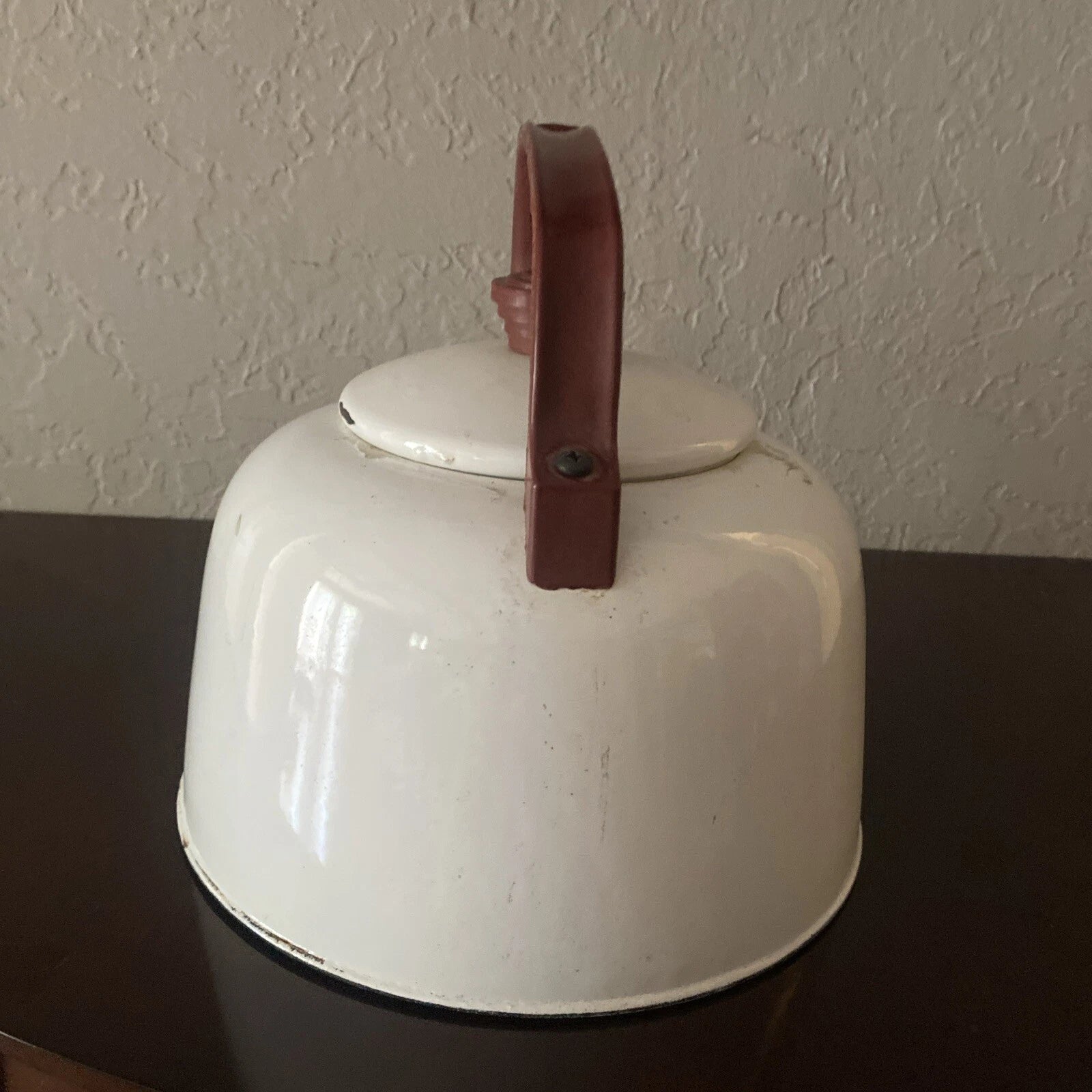 Vintage Antique 1920’s Enamel Tea Pot White Red & Brown Trim Very Good Condition | eBay
