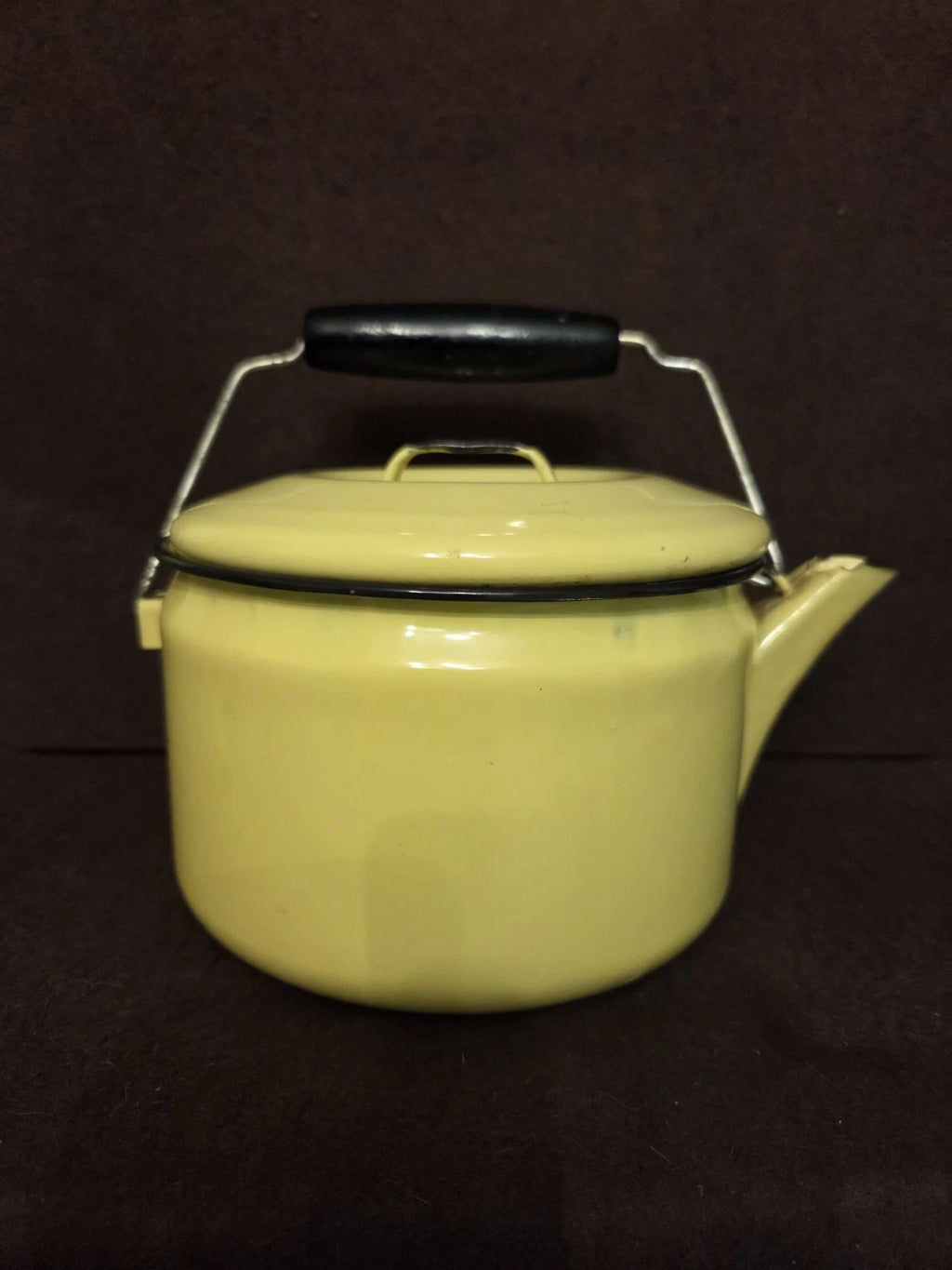 Vintage yellow enamel teapot With Lid Enamelware Bail Handle | eBay