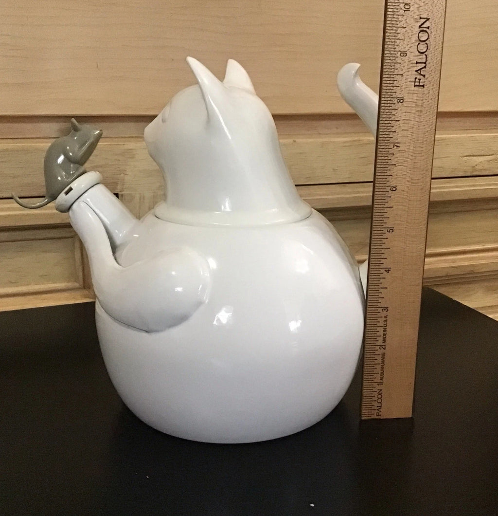 Vintage Retro Copco White Cat And Mouse Whistling Enamel Teapot Kettle EUC | eBay