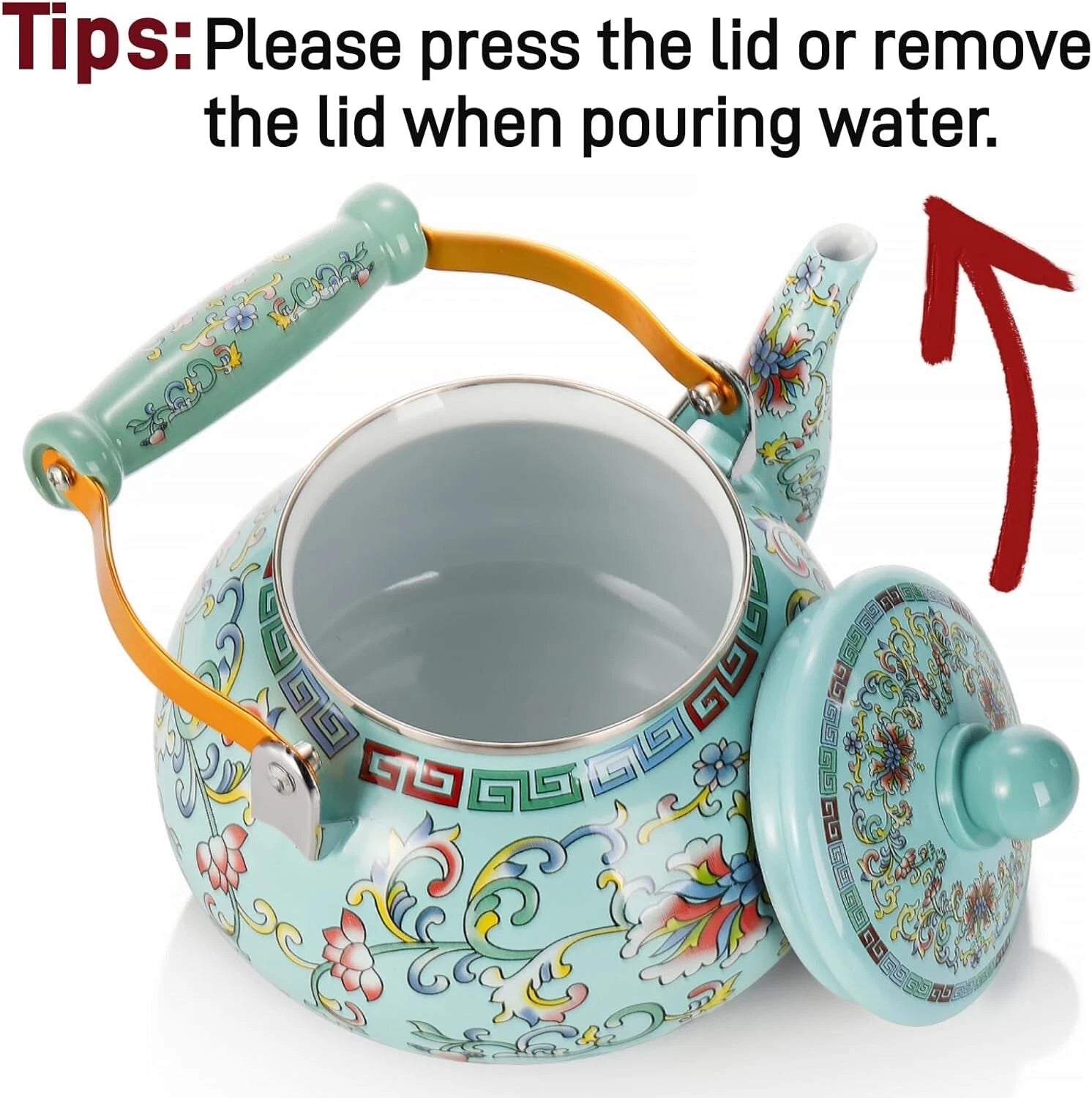 2.6 Quart Vintage Enamel Tea Kettle Large Enameled Floral Teapot Flower Enamel | eBay
