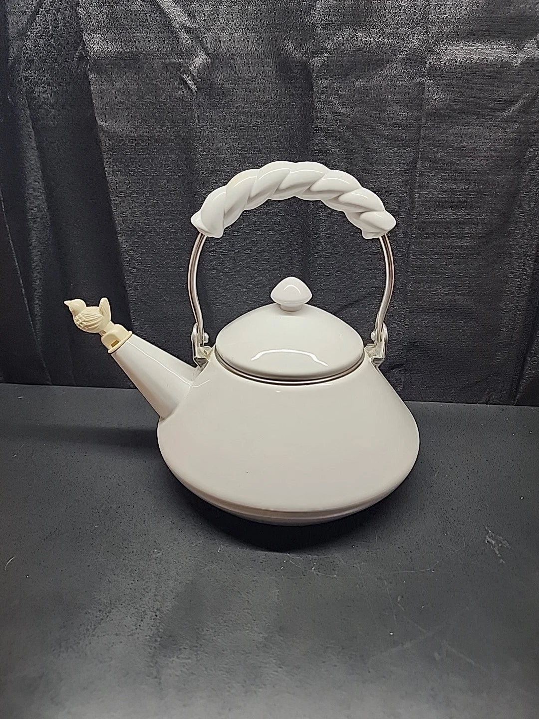 Vintage White Enameled Whistling Bird Teapot | eBay
