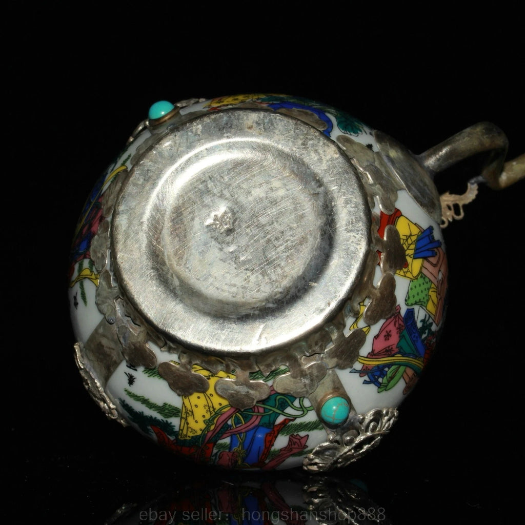 5.6" Old Chinese Copper Enamel Porcelain Belle Woman Portable Kettle Teapot | eBay