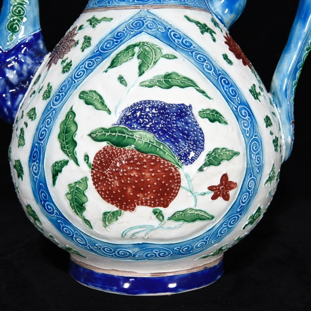 10.2" China Porcelain ming dynasty yongle mark colour enamels peach lotus Teapot | eBay