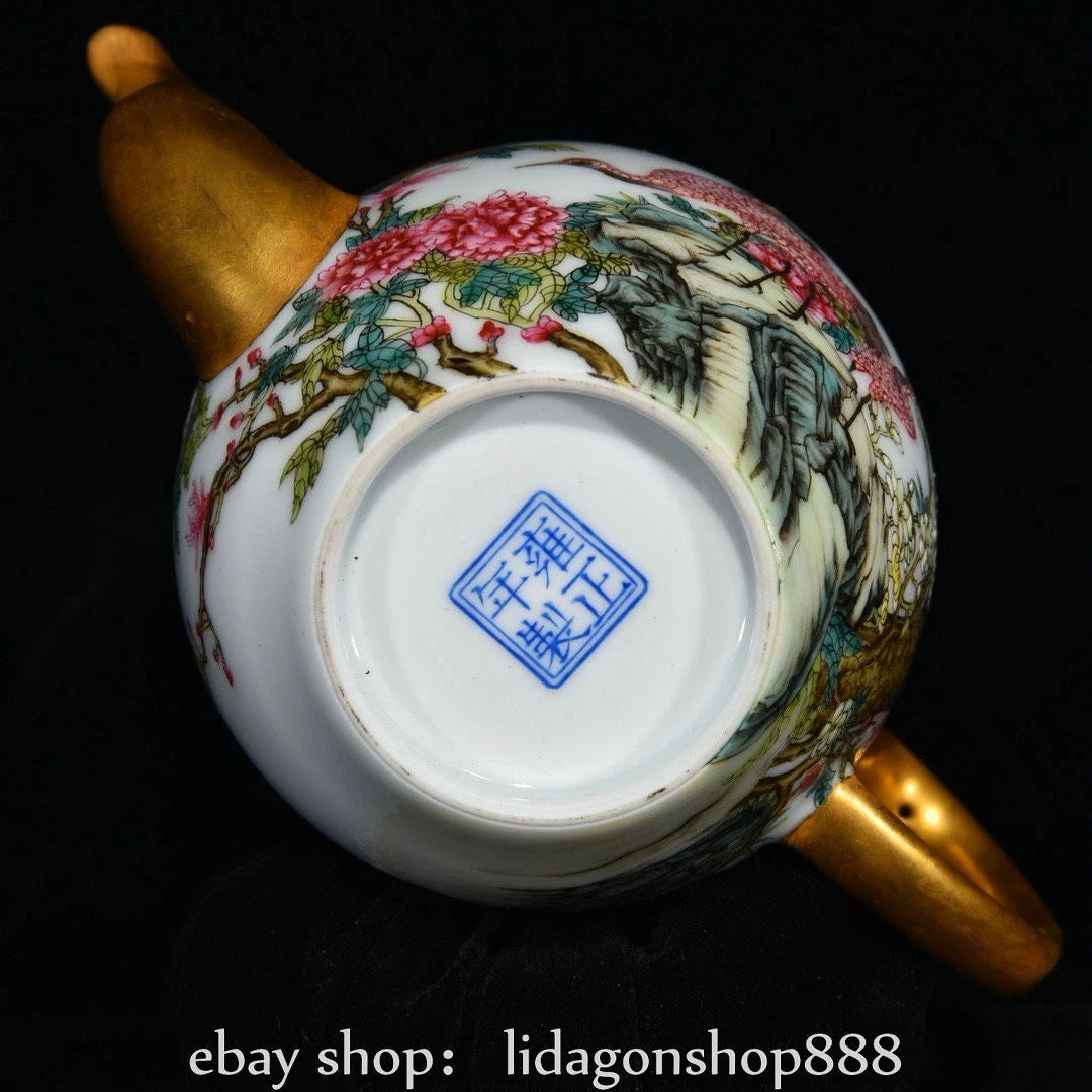 6.4"Yongzheng Marked Enamel Porcelain Gilt Flower Birds Tree Pattern Wine Teapot | eBay