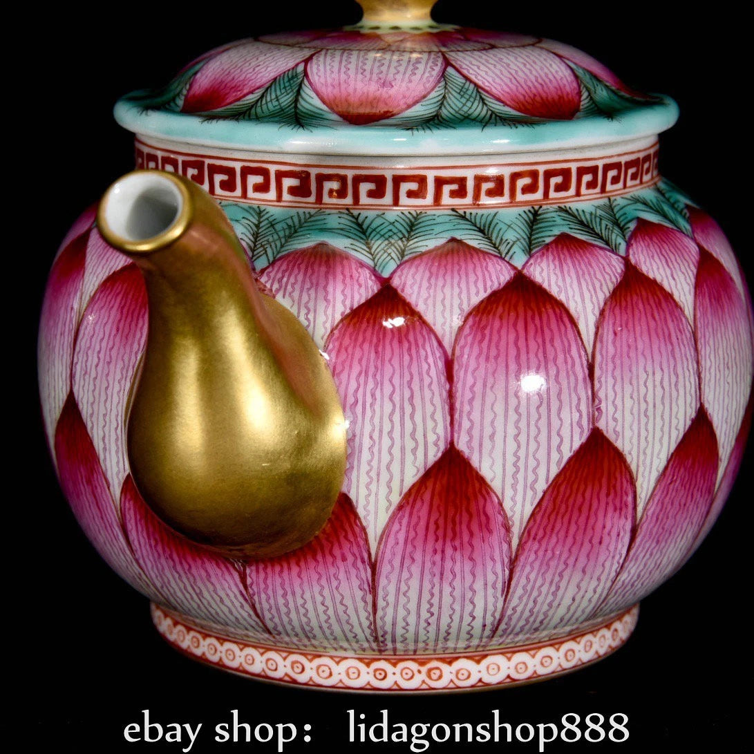 6.4"Qianlong Marked Enamel Porcelain Gilt Lotus Flower Petal Pattern Wine Teapot | eBay