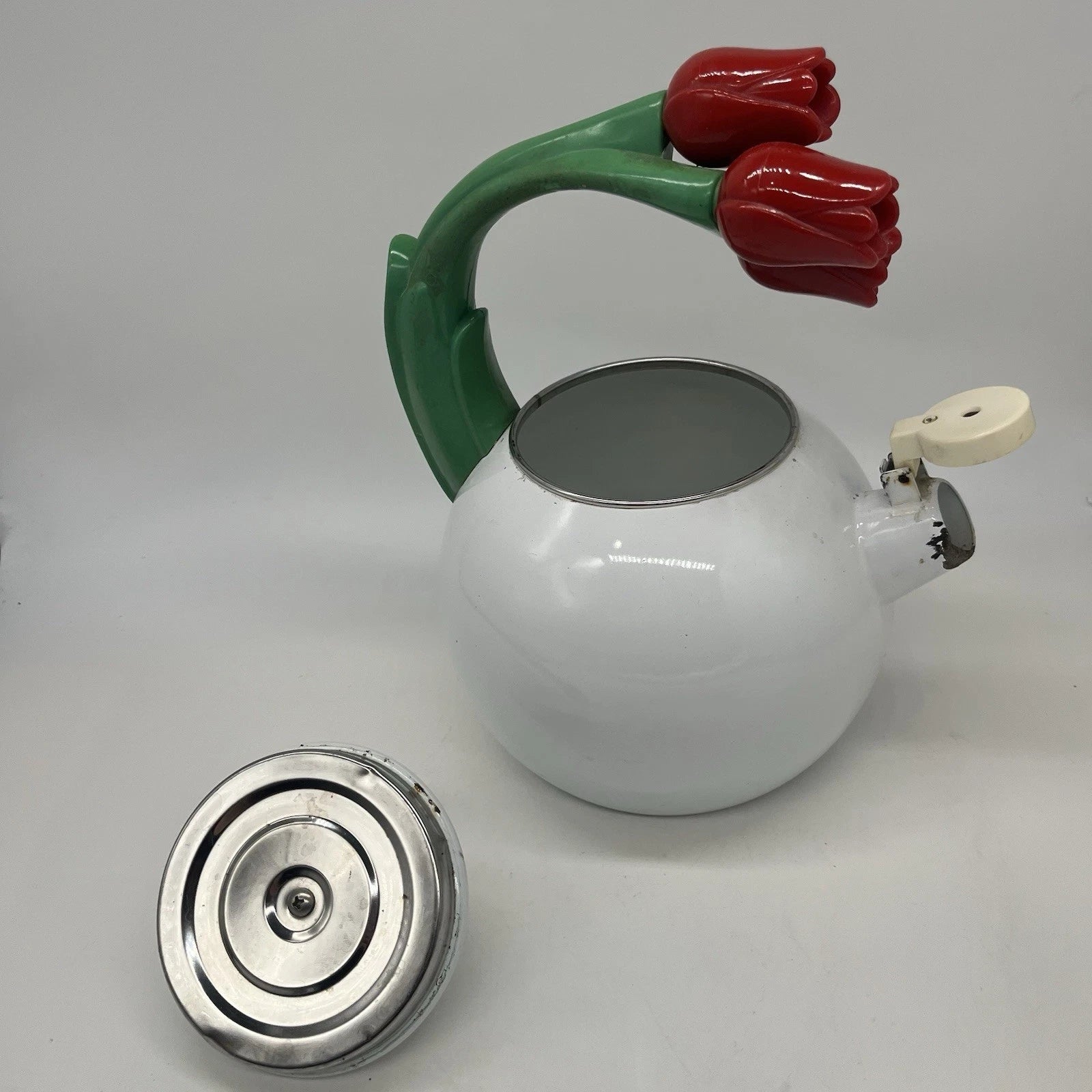 Ancona Kettle 3 Red Tulips Enamel Vintage Teapot - Missing Hummingbird | eBay