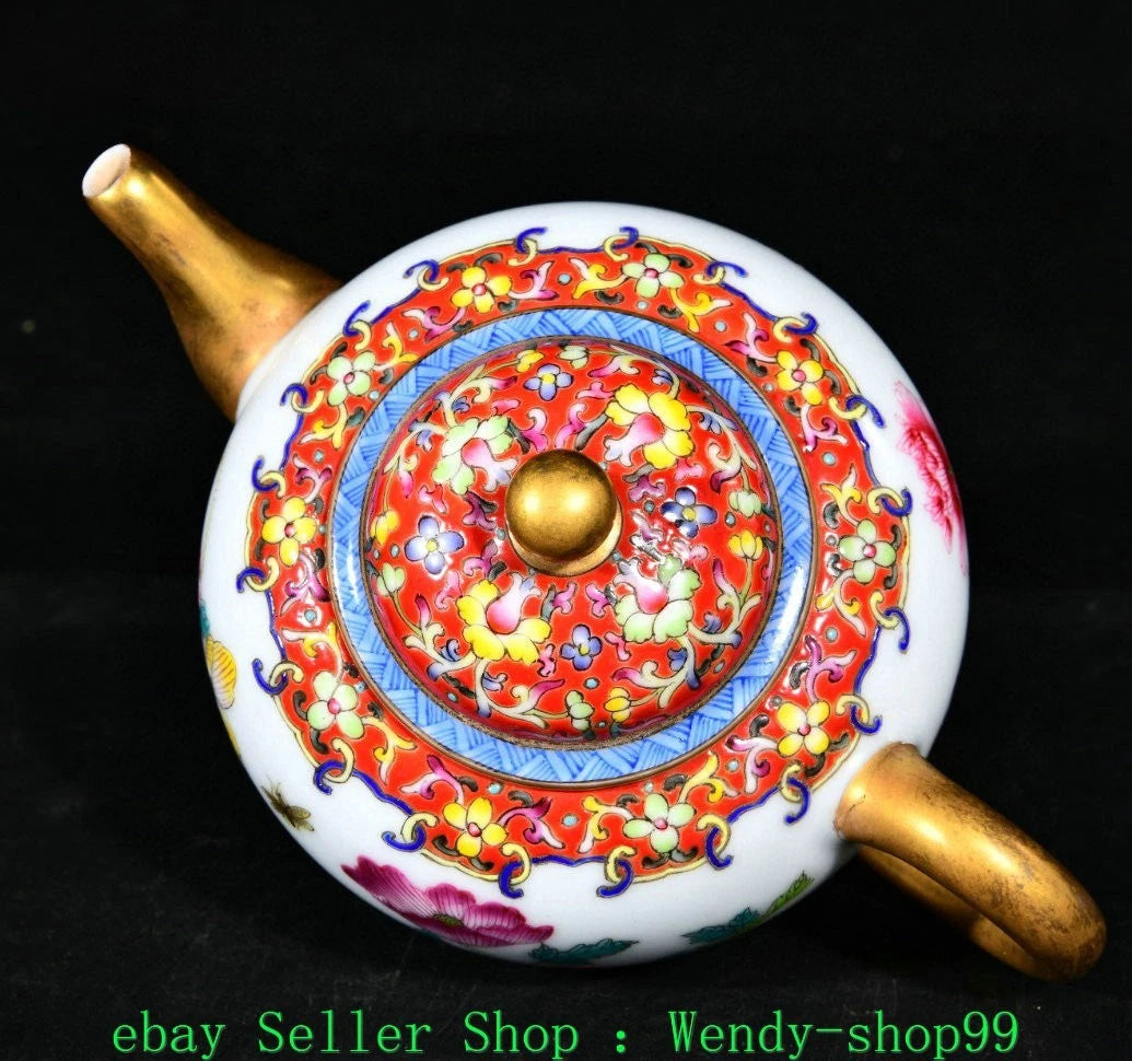 5" YongZheng Marked Colour Enamel Porcelain Gilt Peony Flower Butterfly Teapot | eBay
