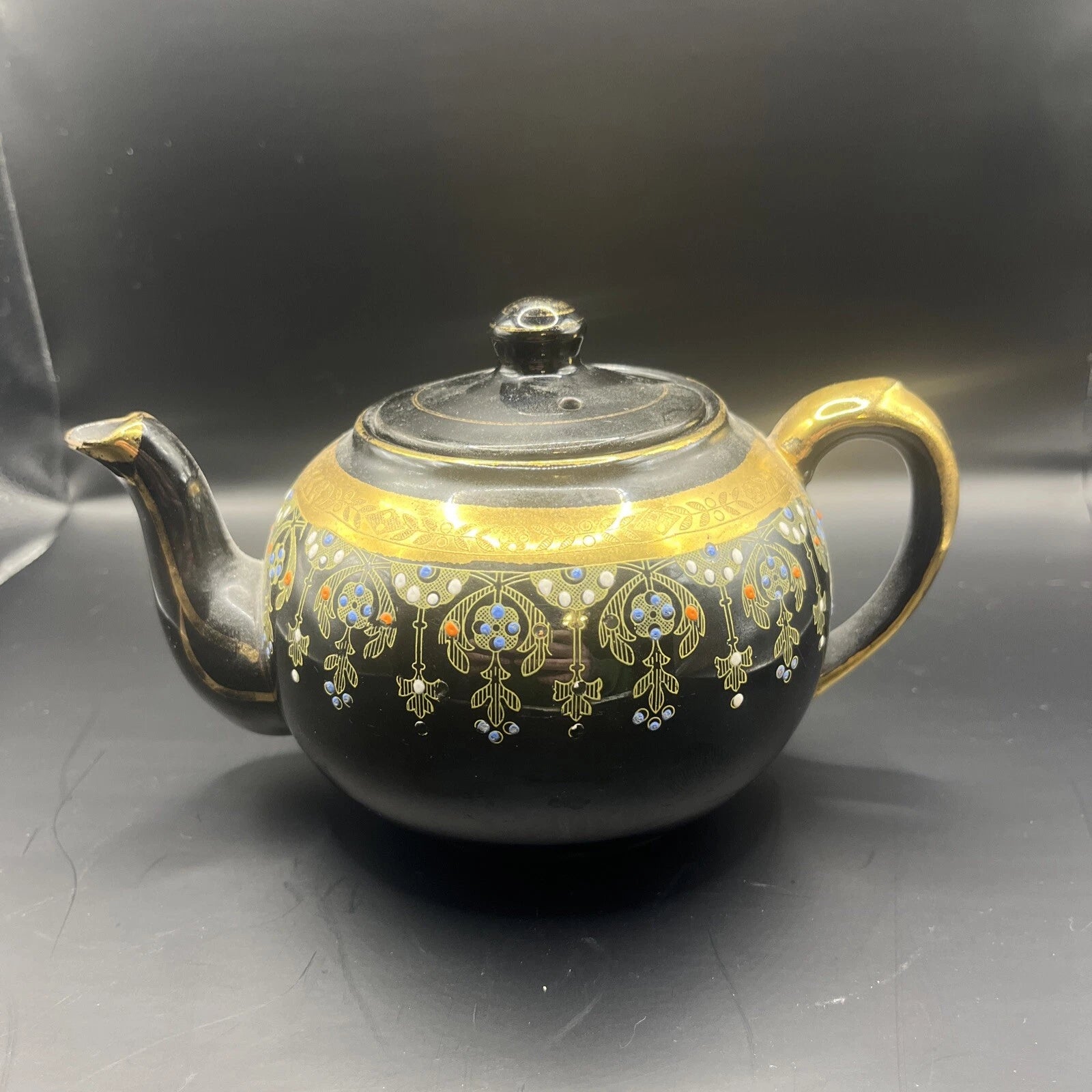 Look alike Gibson and Sons Teapot w/ Lid Black Gold Enamel Vintage 4 tall Japan | eBay