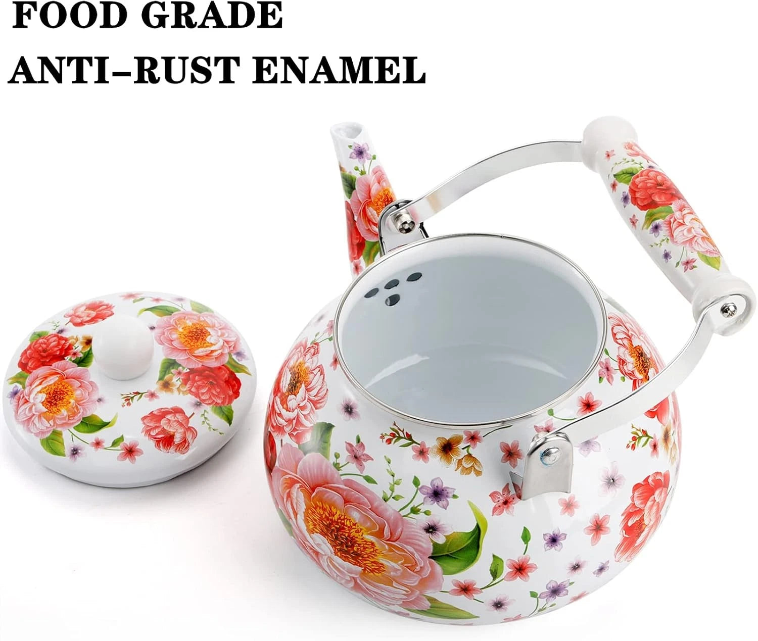 2.6 Quart Enamel Tea Kettle Stovetop, Large Porcelain Enameled Teakettle, 2.5L | eBay