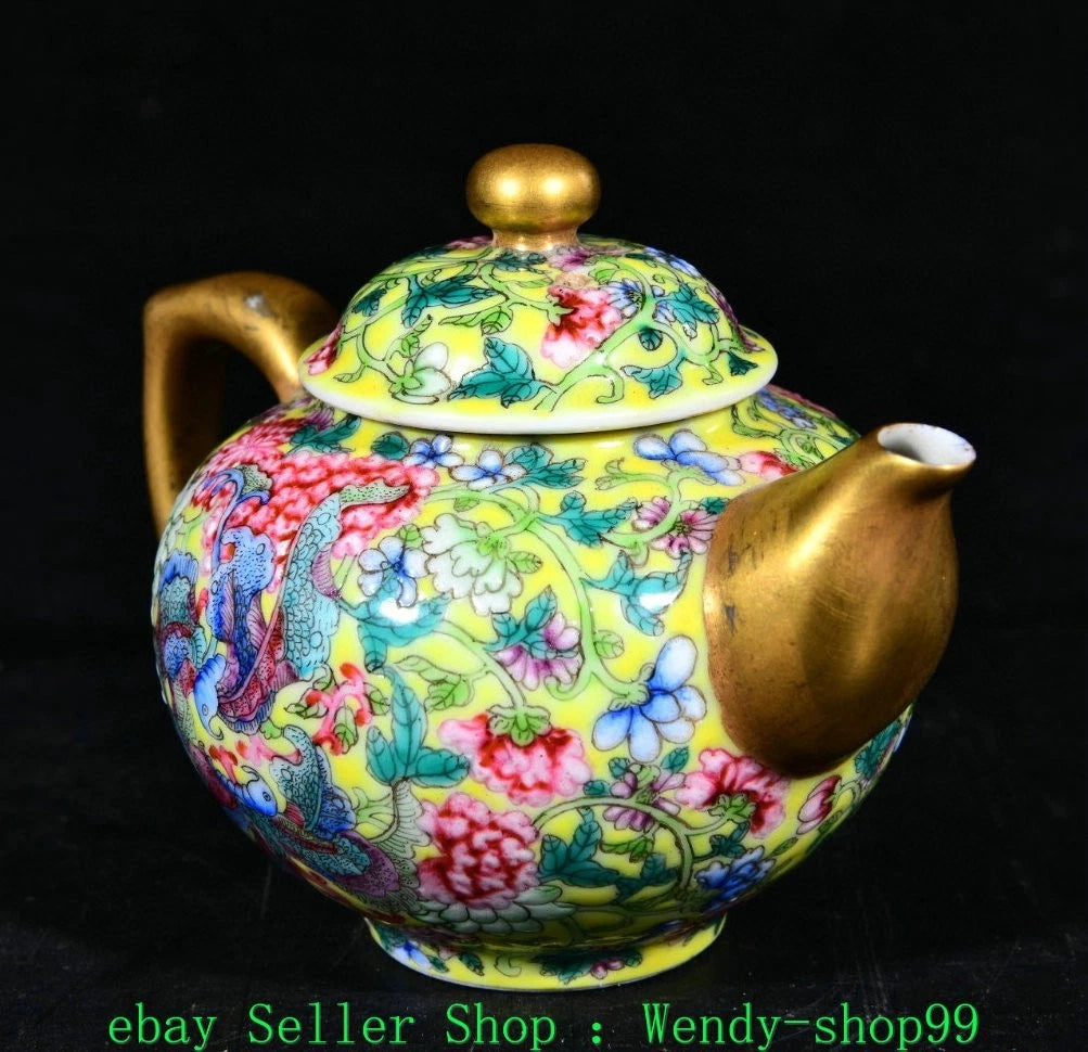 4" YongZheng Marked Colour Enamel Porcelain Gilt Flower Pattern Butterfly Teapot | eBay