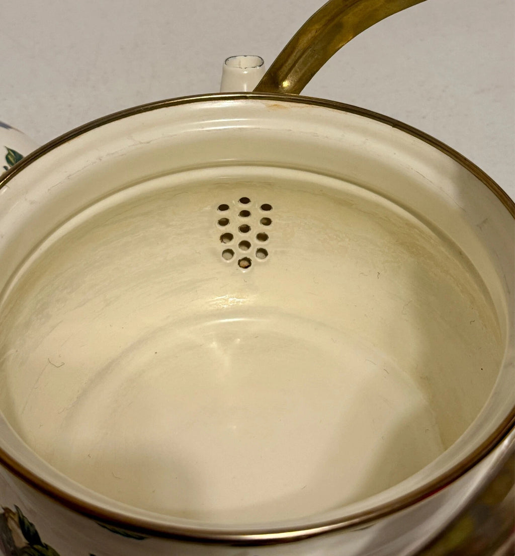 Lincoware Enamel Orchard Royal 8 CUP Teapot Kettle w/handle and brass top | eBay