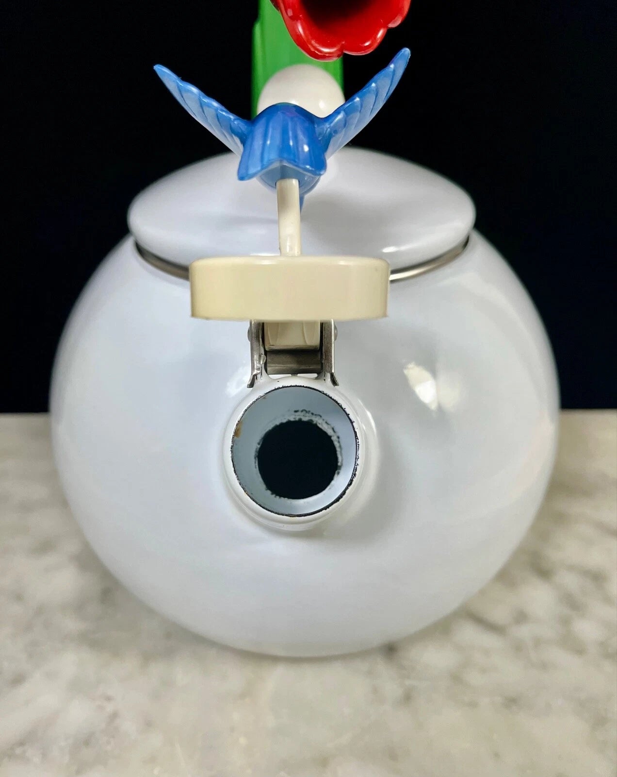 1990s Ancona Enamel Whistling Tea Pot Kettle Blue Hummingbird Red Tulips Vtg EUC | eBay