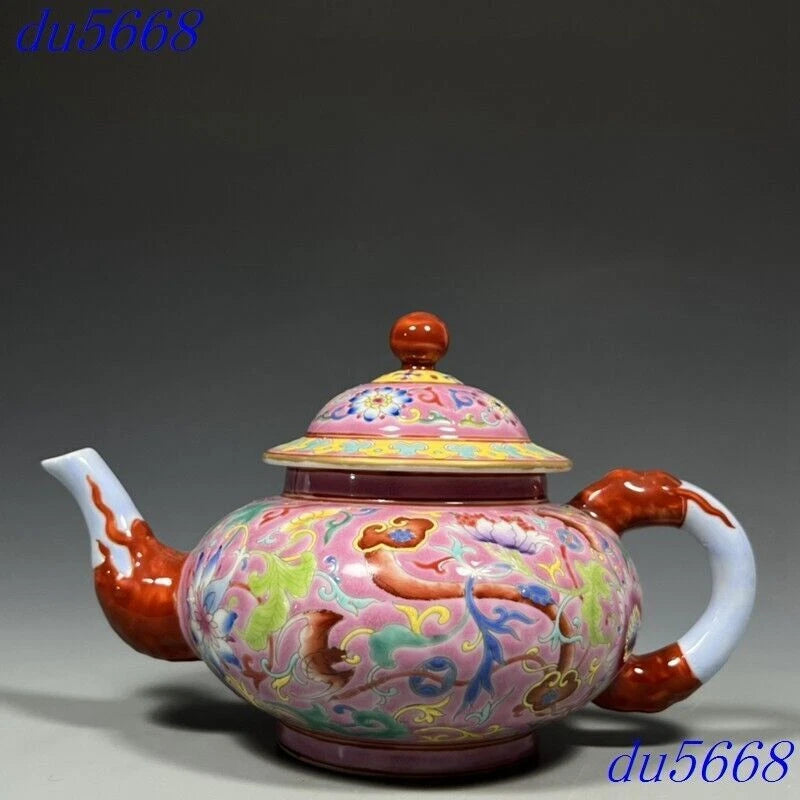 7.2"Qing Dynasty enamel porcelain fushou flowers grain Tea makers Tea Pot statue | eBay