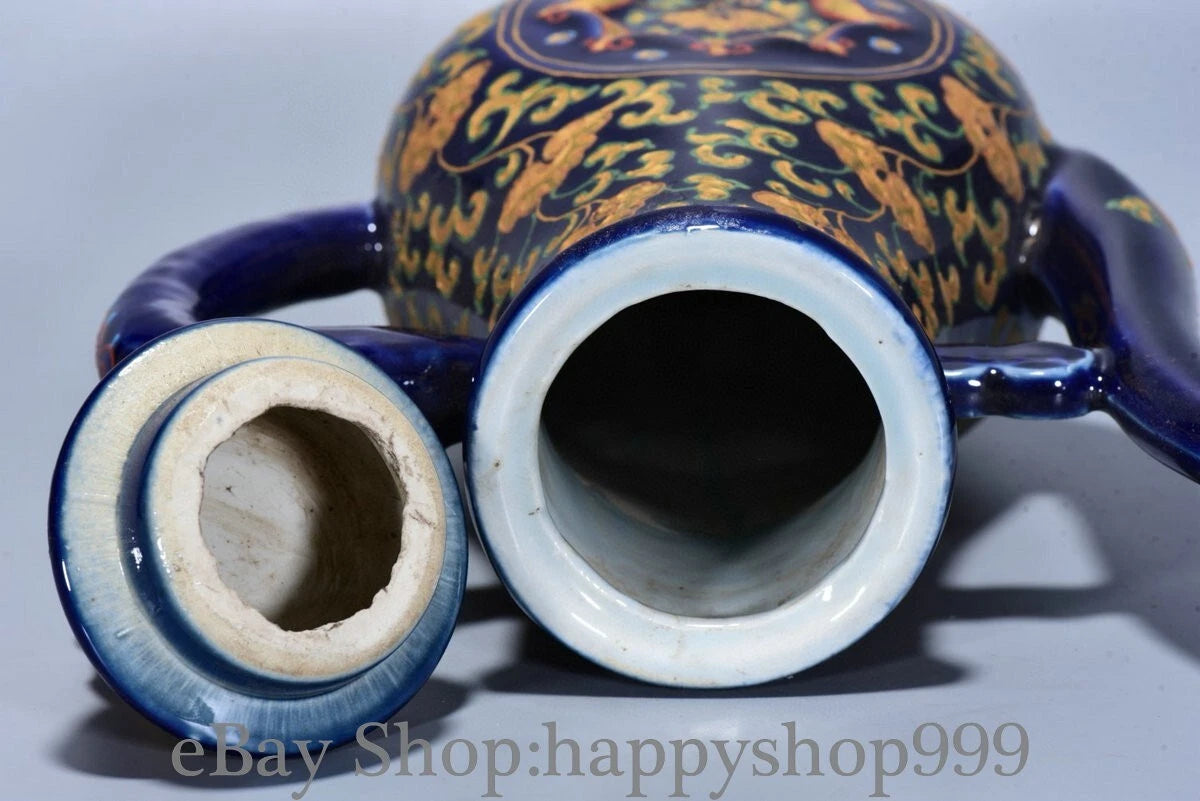 12.4" Yongle Marked Craig Blue Glaze Enamel Porcelain Flower Wine Tea Pot Flagon | eBay