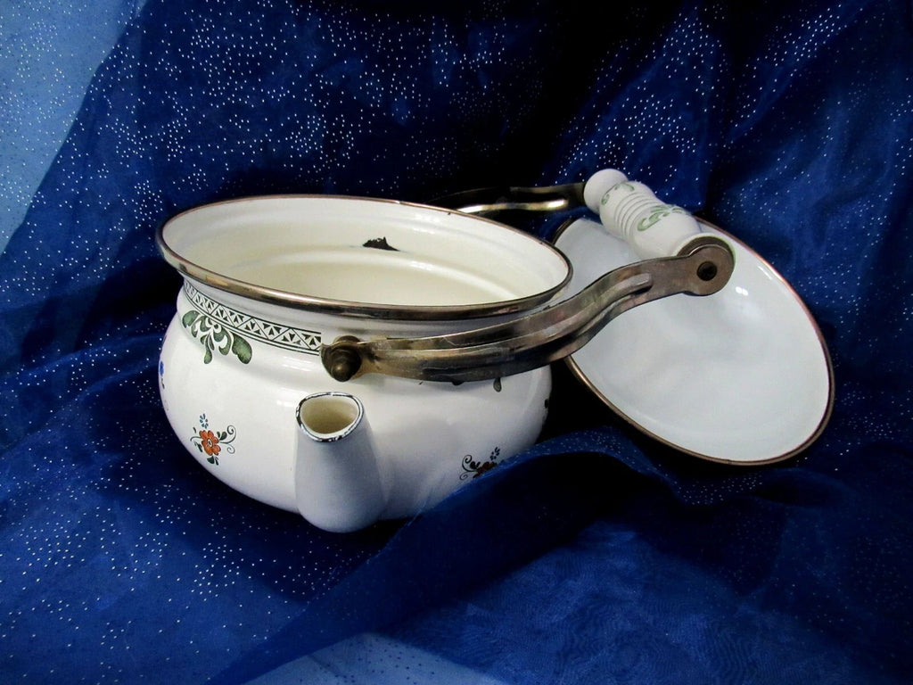 Vtg Enamel Teapot 1980s Porcelain Floral Kettle Tea Pot Farmhouse Ceramic Handle | eBay