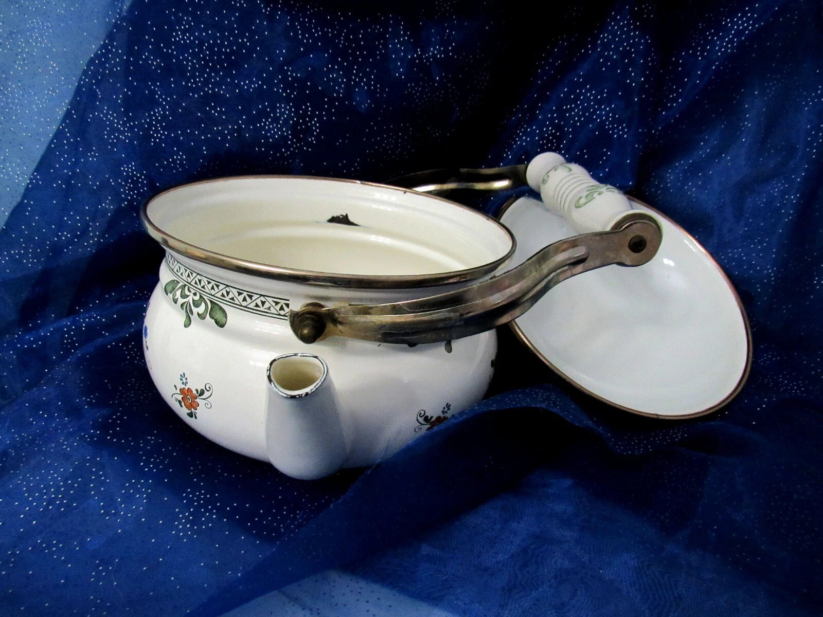 Vtg Enamel Teapot 1980s Porcelain Floral Kettle Tea Pot Farmhouse Ceramic Handle | eBay