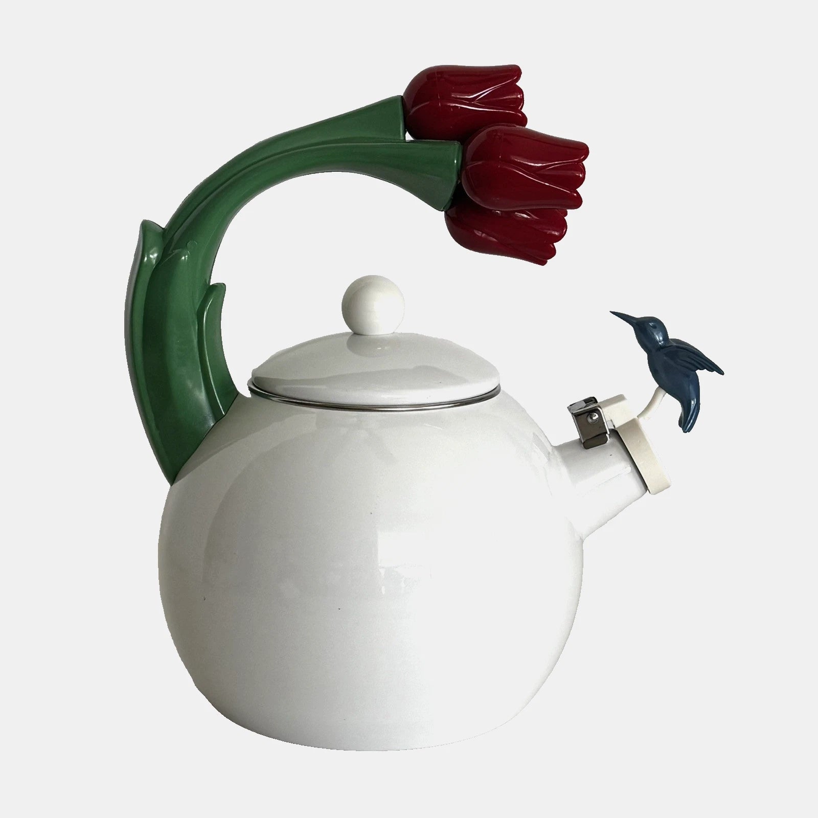 Ancona Kettle Hummingbird Tulips Enamel Teapot Red White Blue Green VTG 1990s | eBay