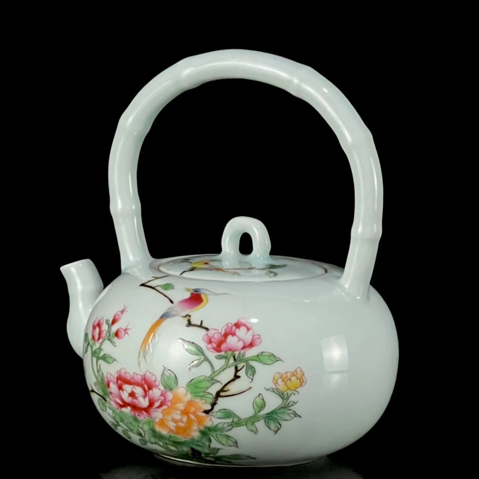 Chinese Enamel Color Porcelain Hand Painted Flower and Bird Handled Teapot 2265 | eBay