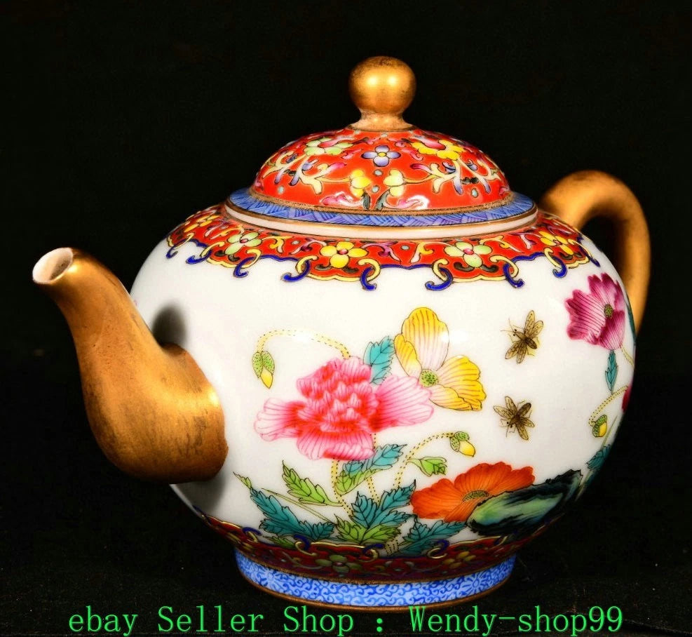5" YongZheng Marked Colour Enamel Porcelain Gilt Peony Flower Butterfly Teapot | eBay