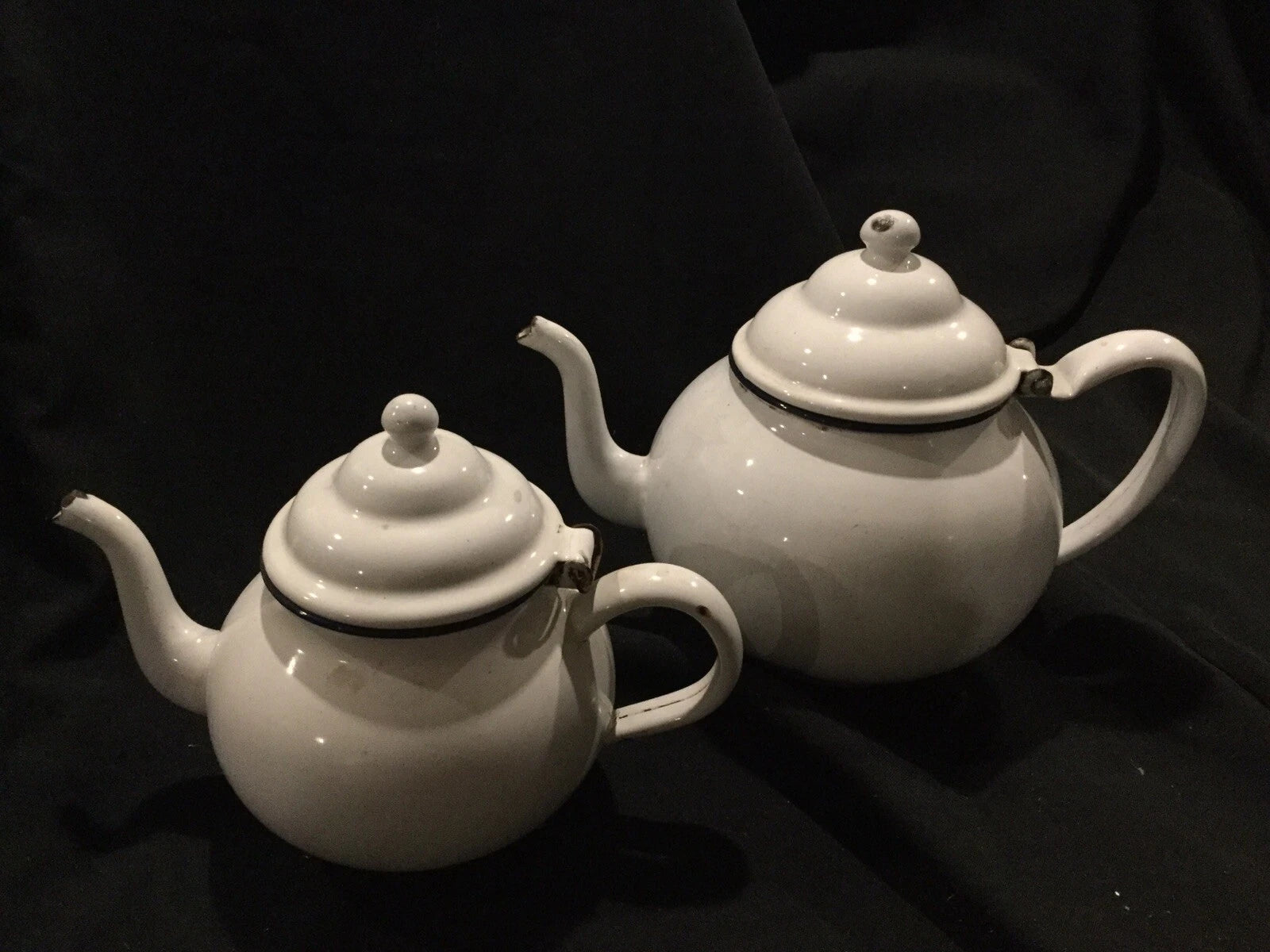 Antique Pair of porcelain Enamel White Tea pots j1 | eBay