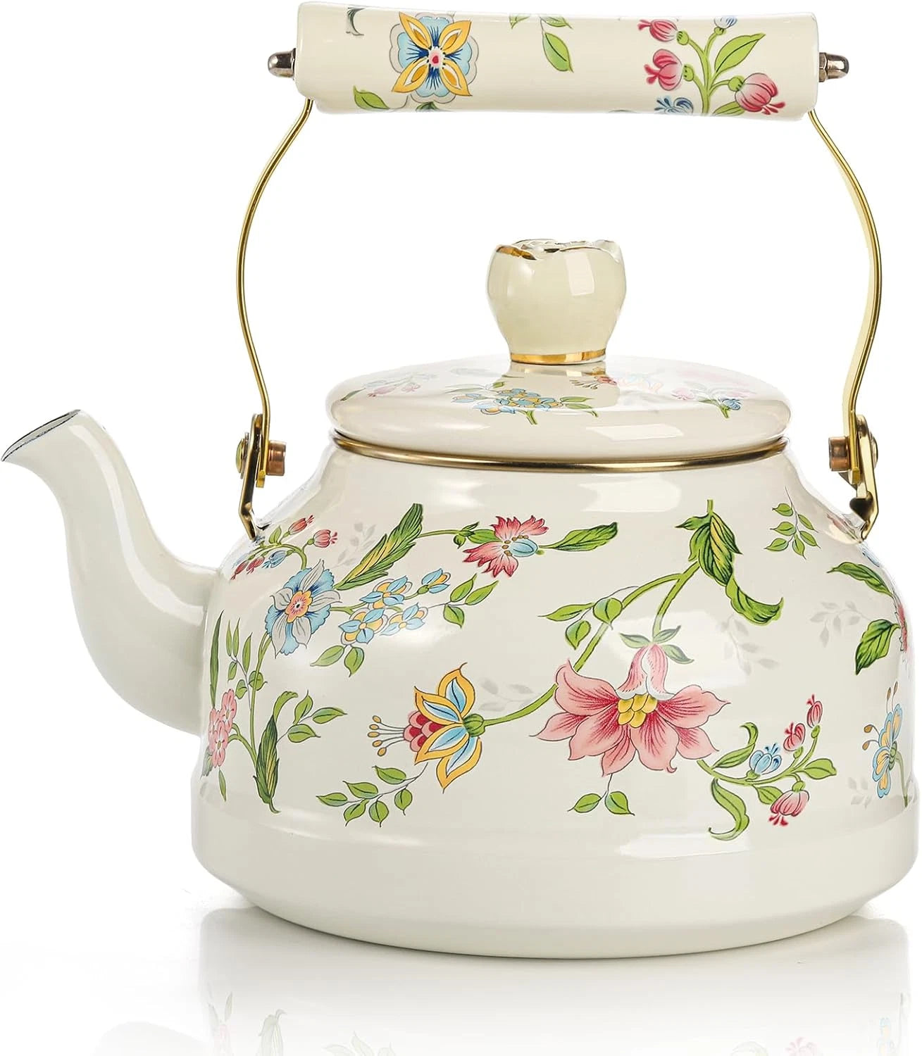 2.6 Quart Vintage Enamel Tea Kettle, Green Floral Stovetop Water Kettle Teapot w | eBay