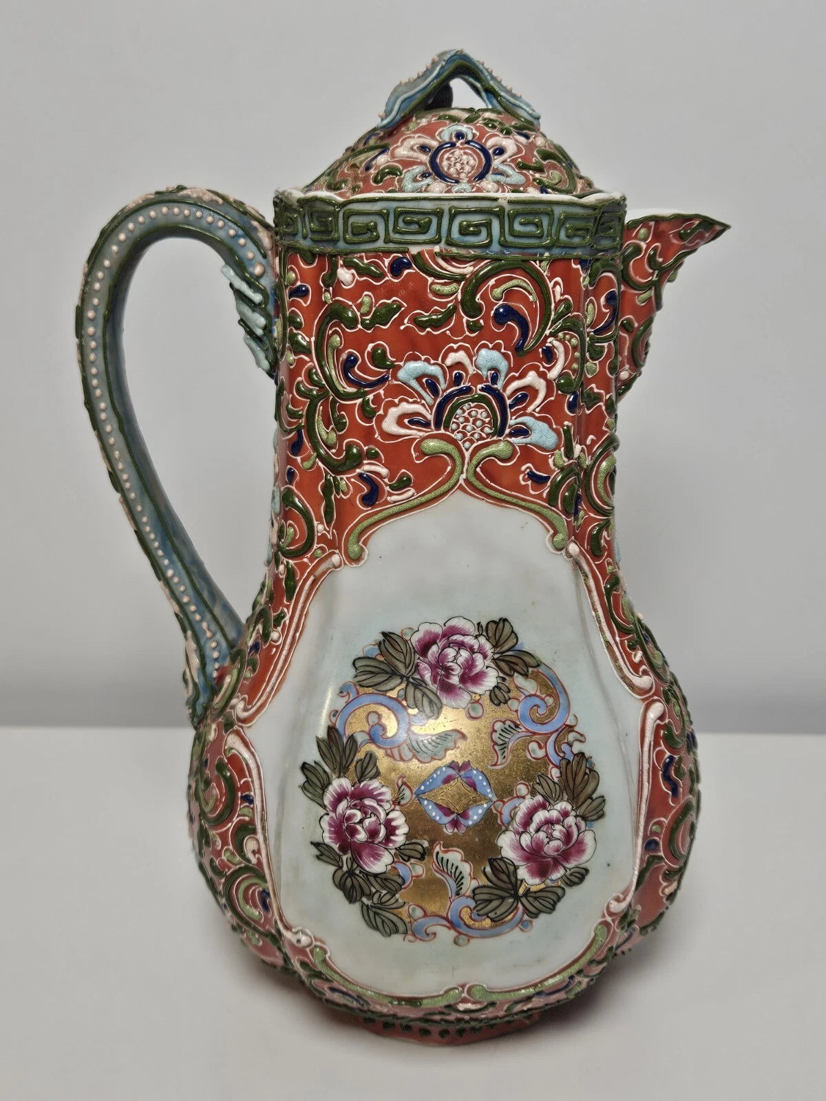MORIAGE Antique Japanese Porcelain Hand Enameled Pitcher Teapot Repairs To Lid | eBay
