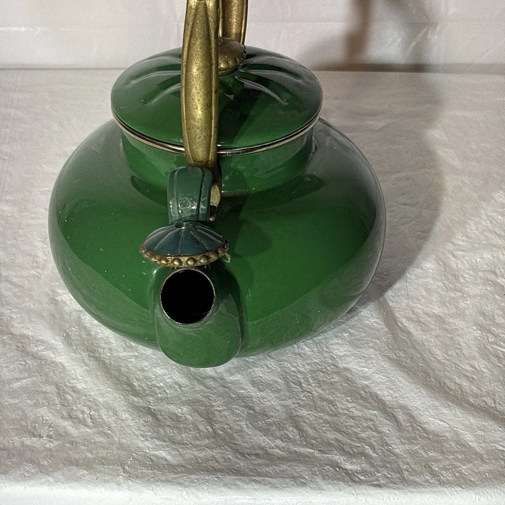 Vtg Ancona green enamel stainless steel teapot kettle/ brass handle, decorative | eBay