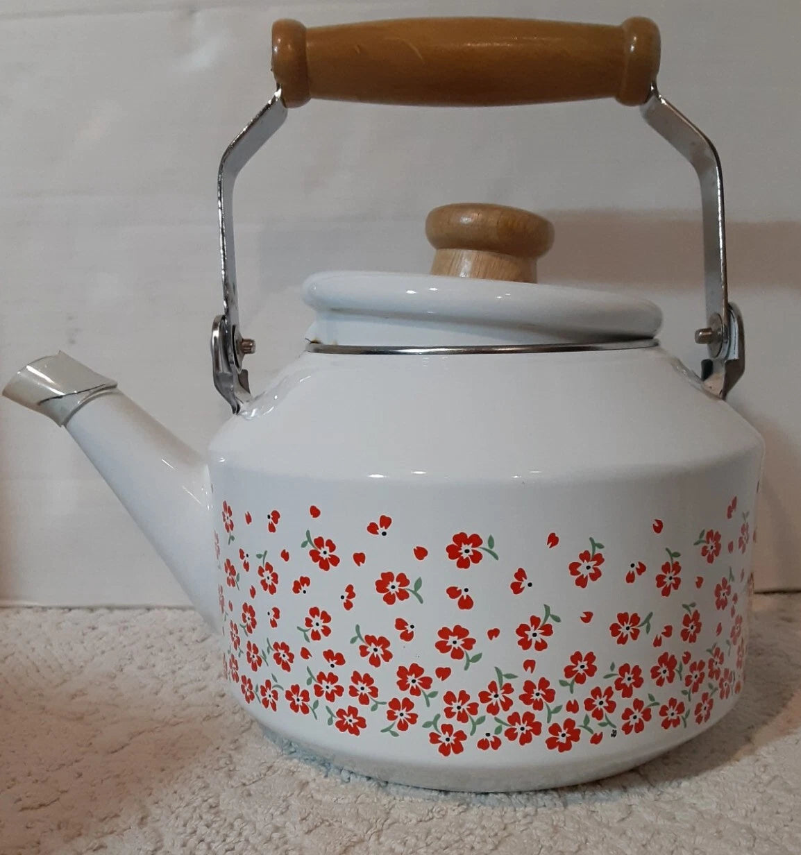 RARE Vintage HYBRID 1985 2QT. Porcelain Enamel Tea Kettle Poppy Pattern HTF | eBay