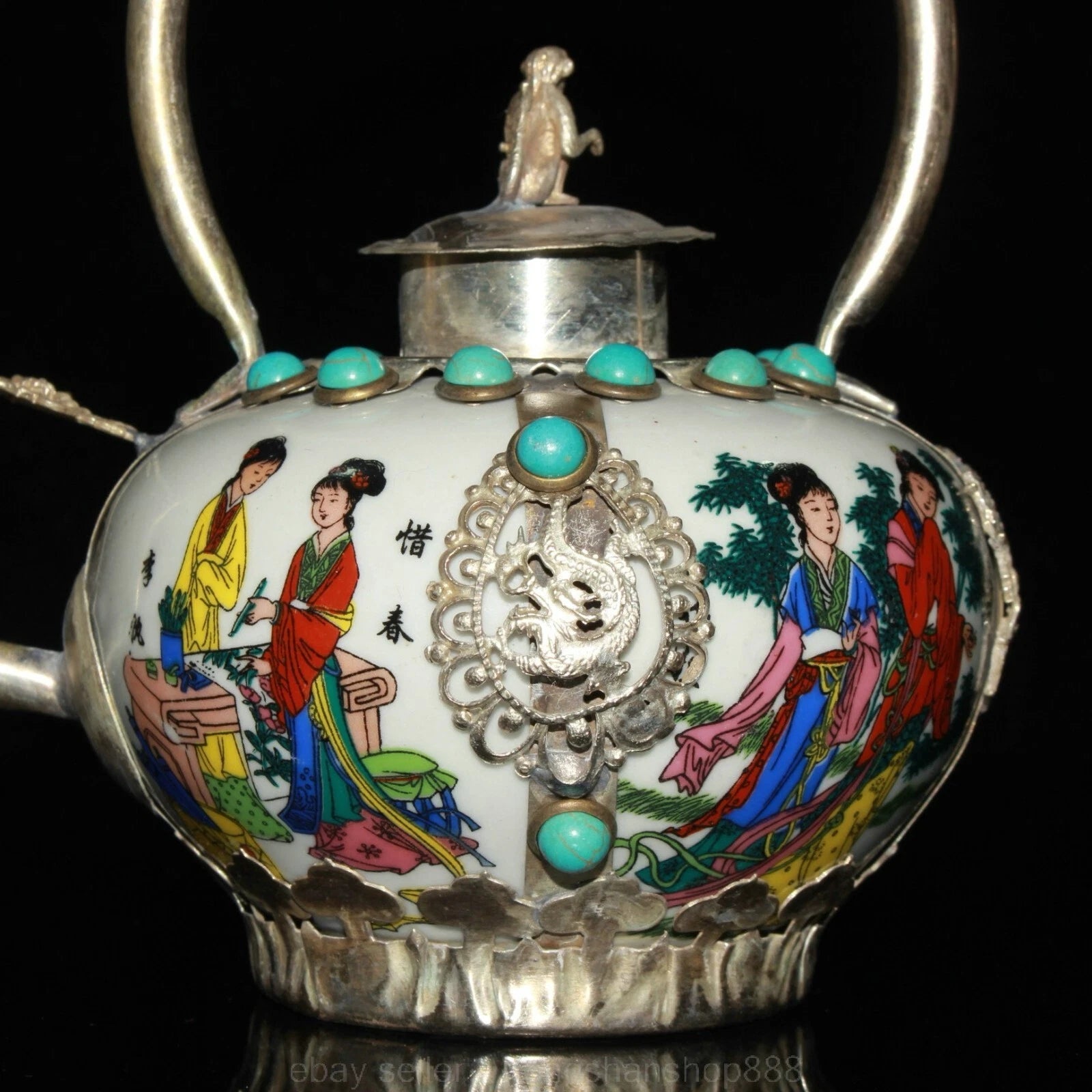 5.6" Old Chinese Copper Enamel Porcelain Belle Woman Portable Kettle Teapot | eBay