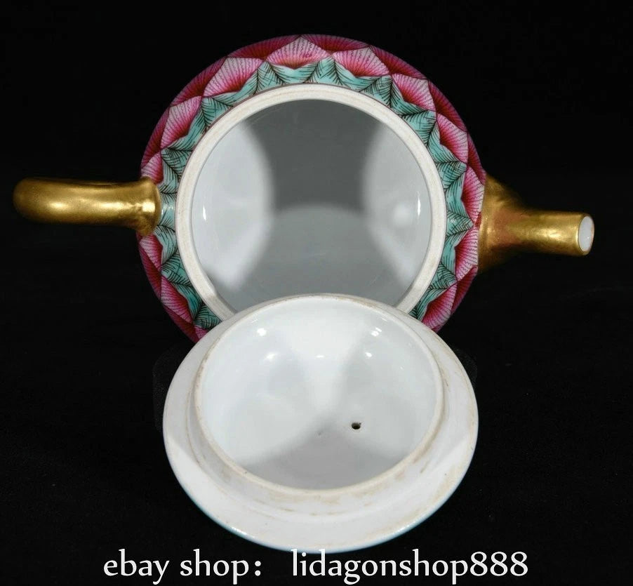 6.4"Qianlong Marked Enamel Porcelain Gilt Lotus Flower Petal Pattern Wine Teapot | eBay