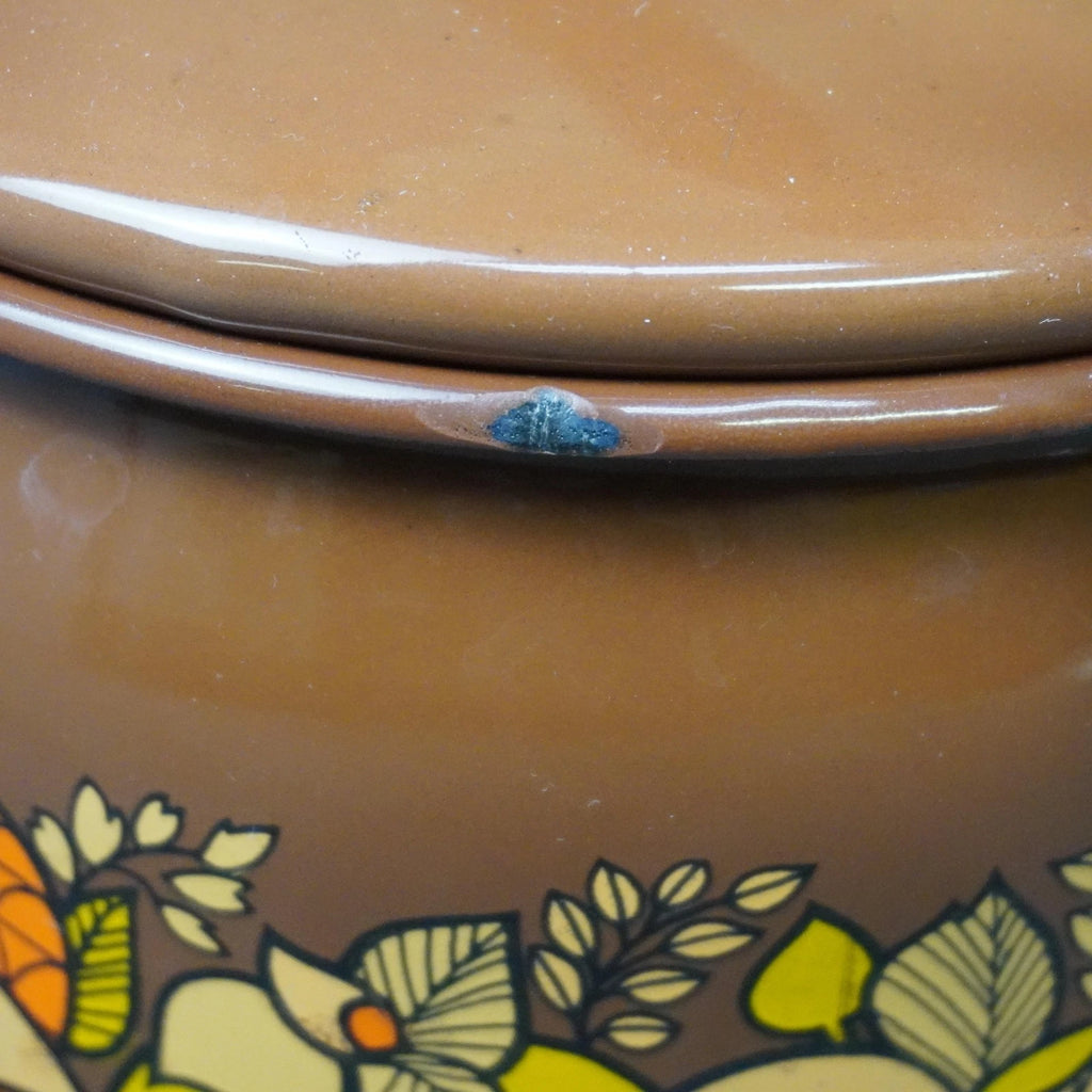 Vintage Brown Enamel Teapot Mushroom Floral Design Metal Handle Retro Kettle 70s | eBay