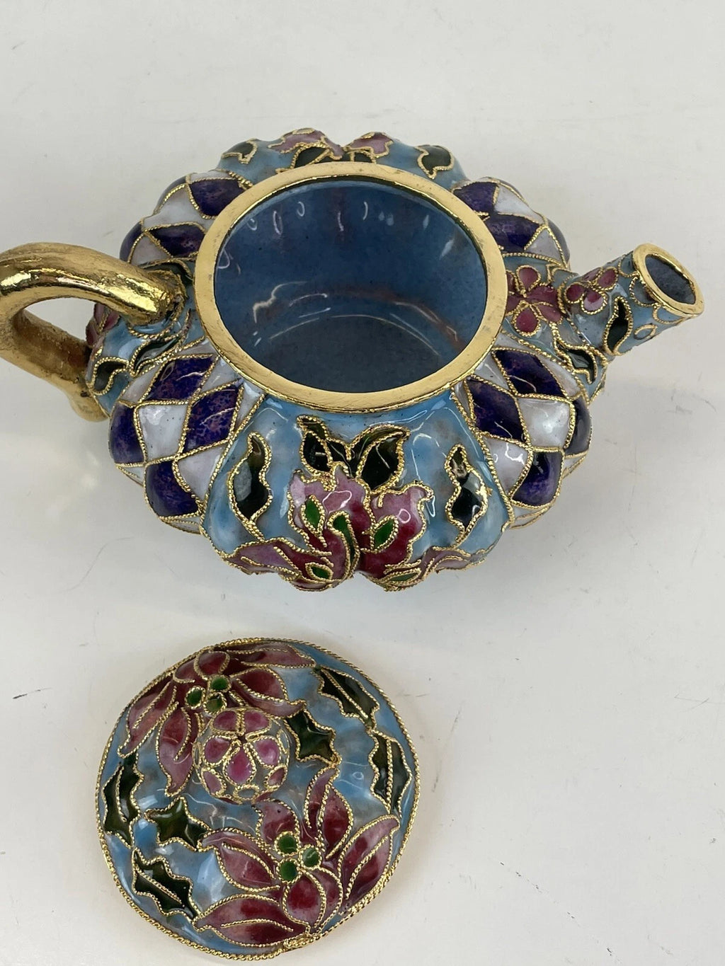 Mini Cloisonné Enameled Floral Glaze Purple Teapot 5"L - 3.5" H | eBay