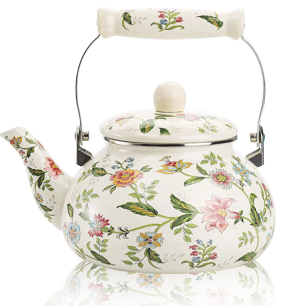 Enamel Teapot Floral Large Porcelain Enameled Teakettle Stovetop Kettle | eBay
