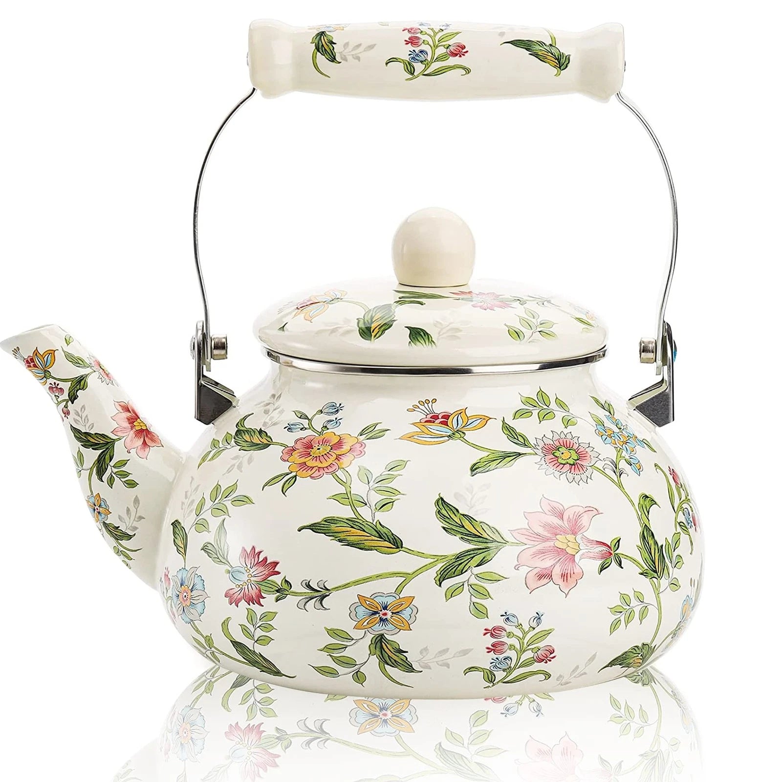 Enamel Teapot Floral Large Porcelain Enameled Teakettle Stovetop Kettle | eBay