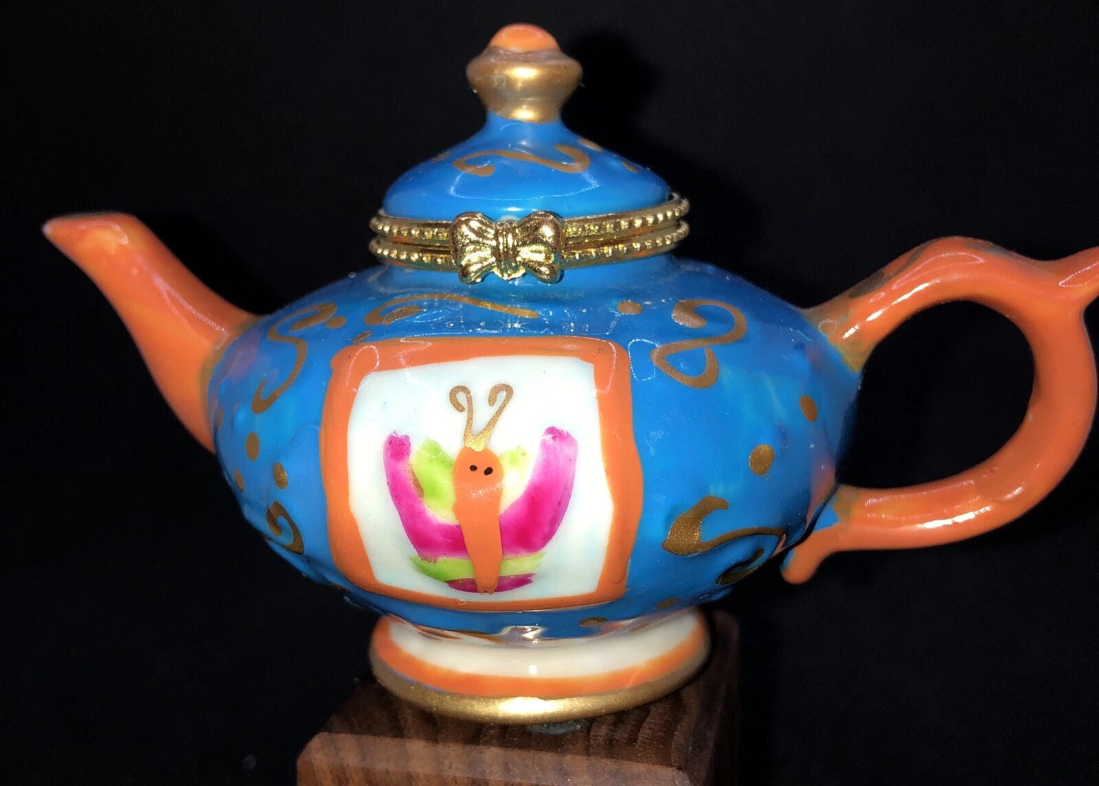 Porcelain Enameled Teapot Trinket Box Hinged Lid Gold Trim Unused Hand Painted | eBay