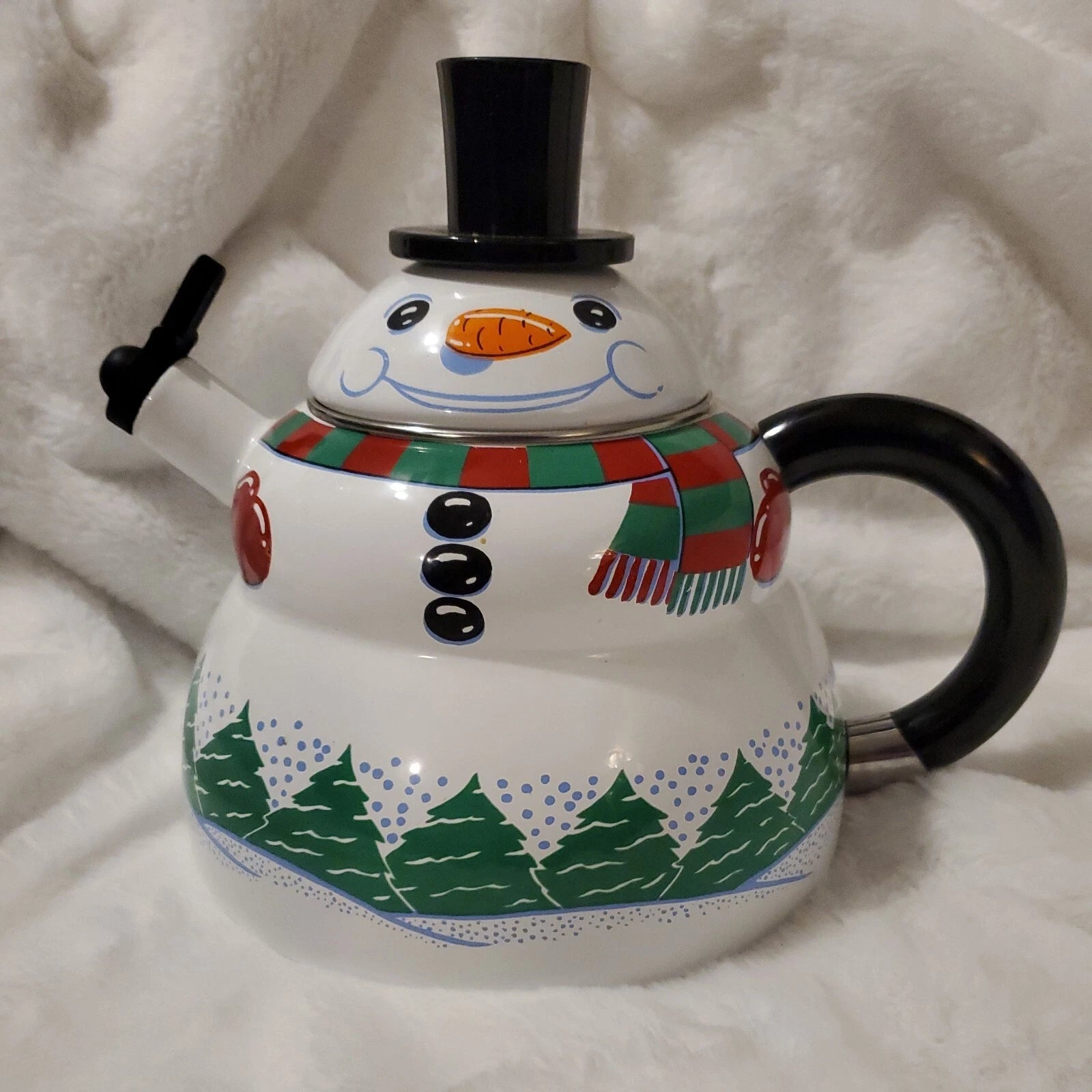 Christmas Snowman Teapot Kettle 3 QT Porcelain Enamel Vintage Holiday Decor | eBay
