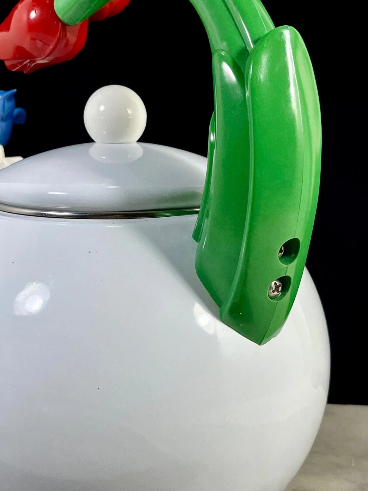 1990s Ancona Enamel Whistling Tea Pot Kettle Blue Hummingbird Red Tulips Vtg EUC | eBay