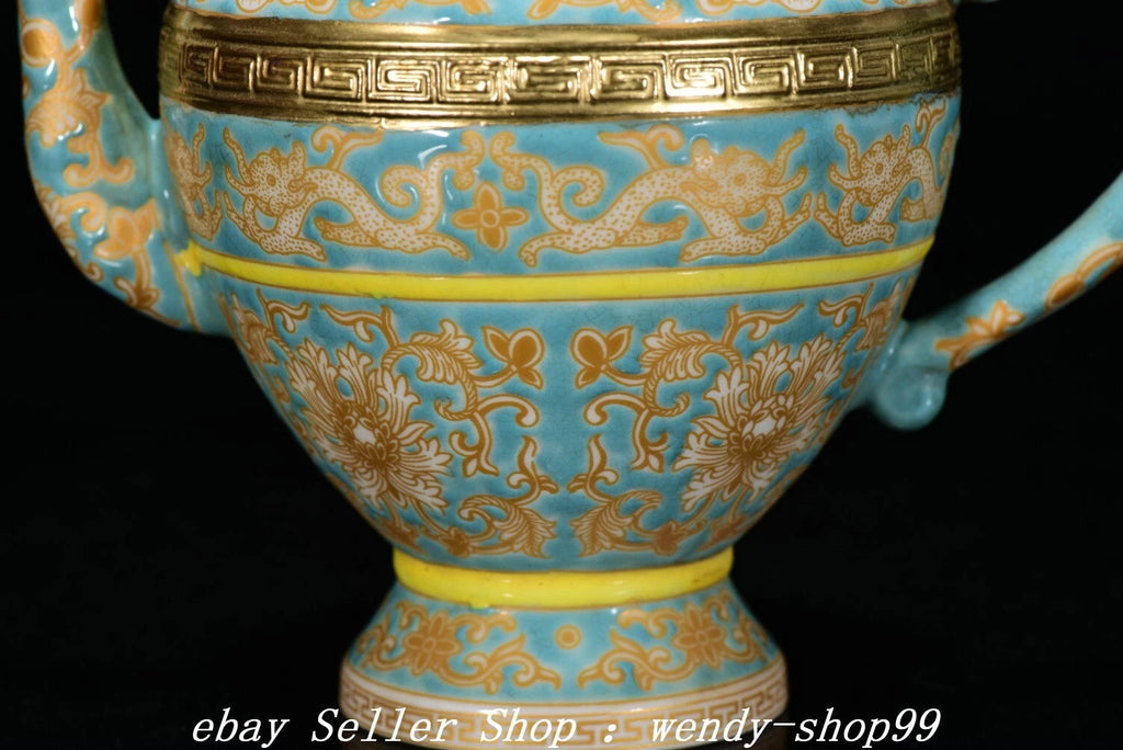 7" Qianlong Colour Enamel Blue Glaze Porcelain Gilt Dragon Wine Tea Pot Flagon | eBay