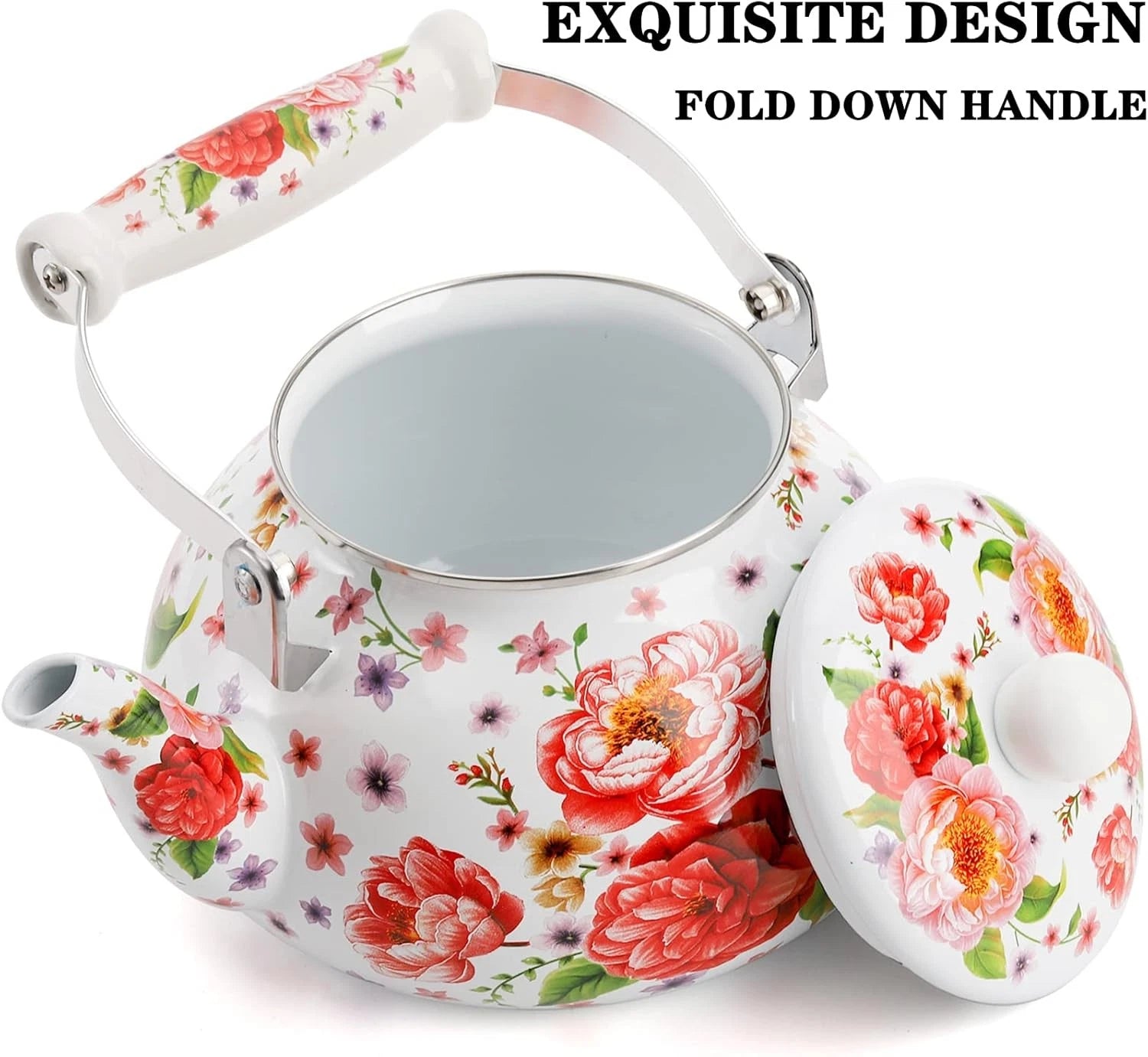 2.6 Quart Enamel Tea Kettle Stovetop, Large Porcelain Enameled Teakettle, 2.5L | eBay