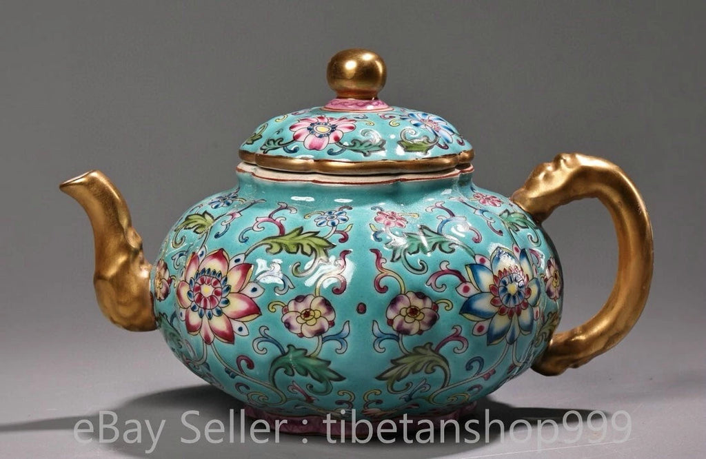 6" Old Chinese Yongzheng Marked Enamel Porcelain Gilt Entwined Flower Teapot | eBay