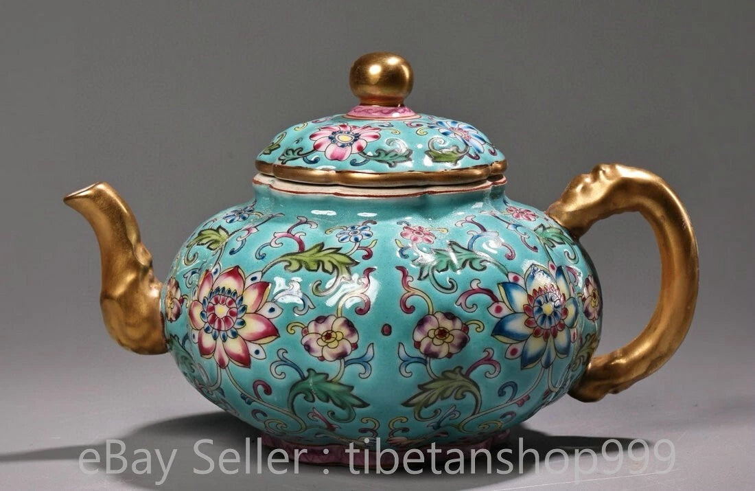 6" Old Chinese Yongzheng Marked Enamel Porcelain Gilt Entwined Flower Teapot | eBay